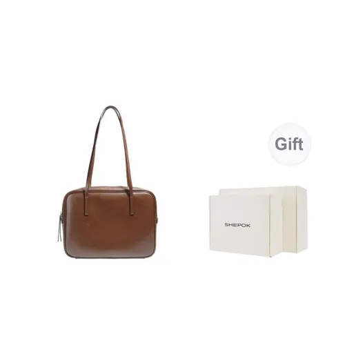 SHEPOK Cow Leather Handbag One Shoulder Shoulder Bag Pillow Bag Regular Women's Coffee/Black