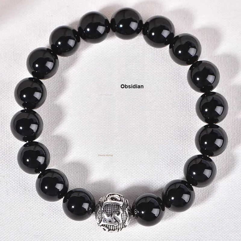 JINGCHENGGOU Natural Obsidian Bracelets Unisex-1
