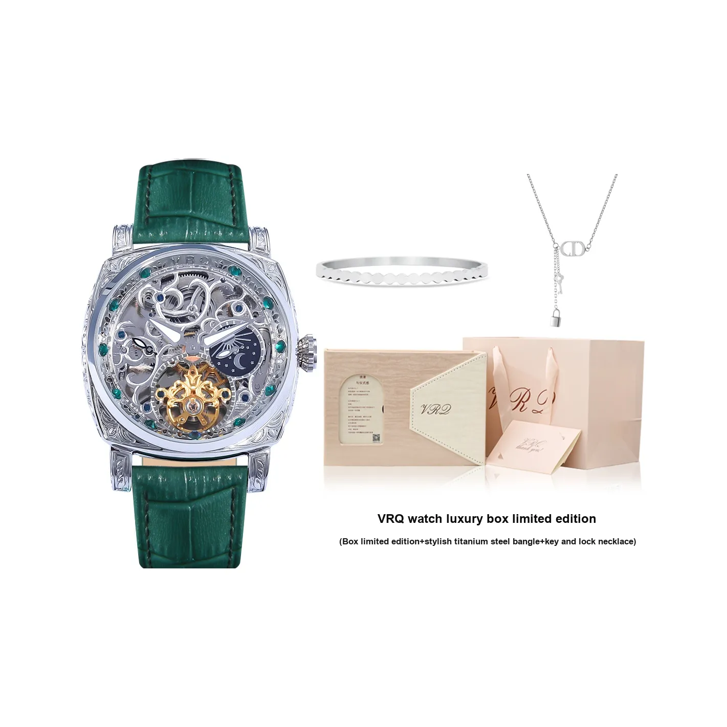 VRQ Faith Series Automatic Mechanical Movement Genuine Leather Strap Watch Women's Watch Cut-Out Dial