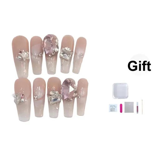 A Few More Cute Мягкий Sweetheart Прозрачный Сверкающий Страз False Nail Трапециоидальный Длинный Розовый Однотонный Coquette