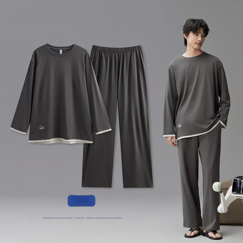 Peninsula City Pajama Set Soft High Quality Fabric Men's Gray-1