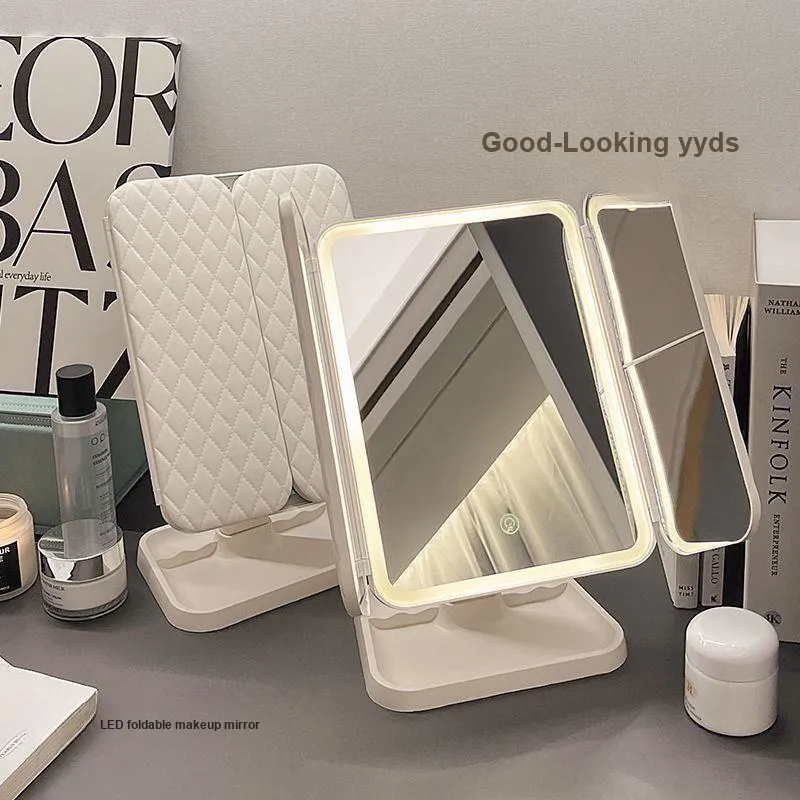 MITIANTU LED Makeup Mirror With Portable Light, Foldable, Dormitory Desktop, Beauty Bedroom Vanity Mirror-5