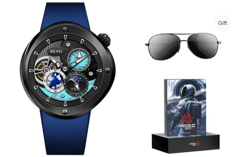 BEXEI The Wandering Earth Automatic Mechanical Movement Fluoroelastomer Strap Watch Men's Watches Black Dial-14
