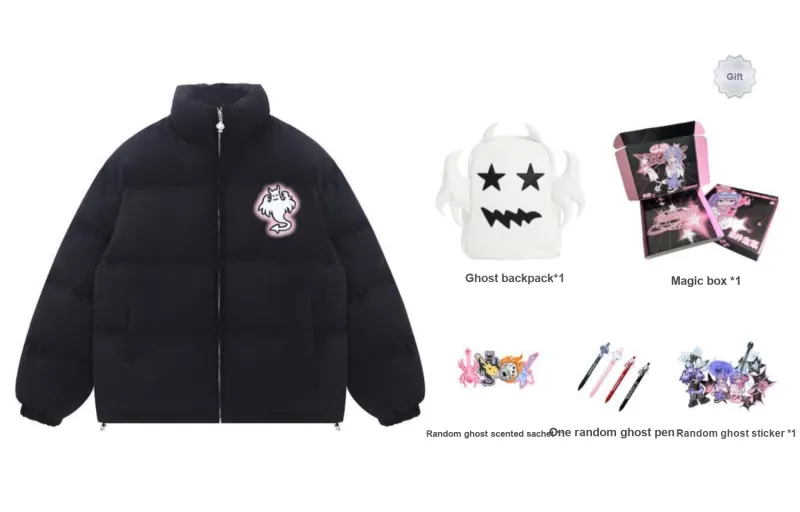 LBPC Ghost Demon Thermal Thickened Stand Collar Puffy Puffer Jacket With Light Effect Unisex-19