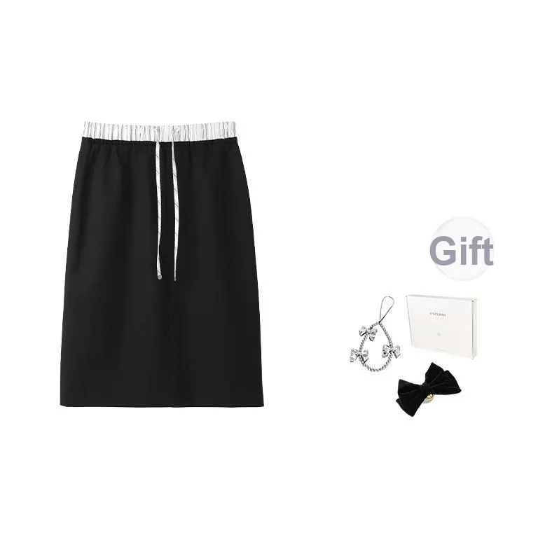 Fstudio Летний Корейский стиль Минималистичный Пэчворк Цветовой блок Полу-длина Повседневный Длинный Юбка Женская