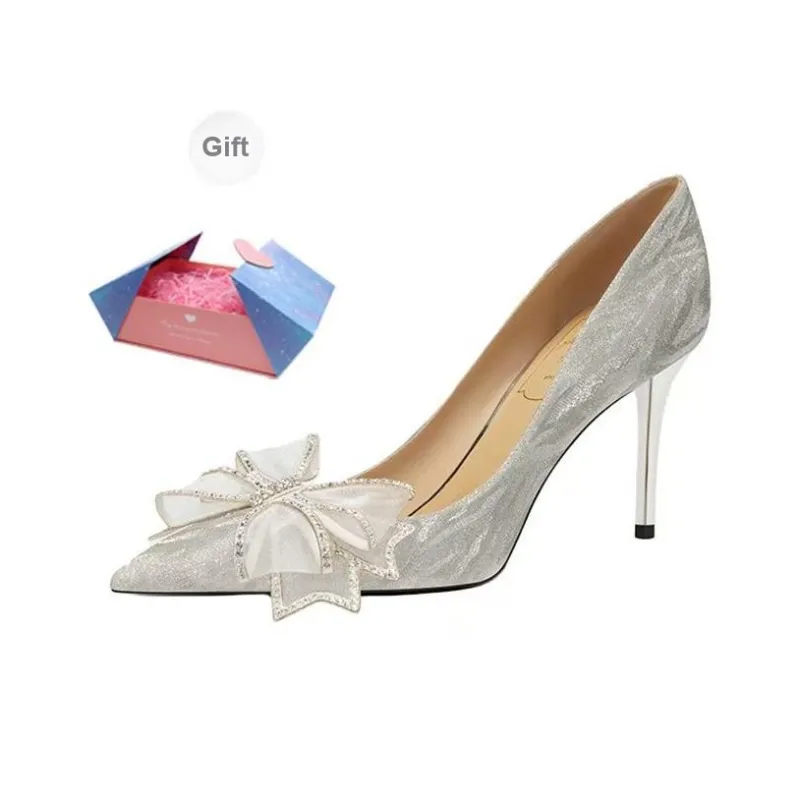 Zubumei Slim Heel High Heels 8cm Women's Silver-7