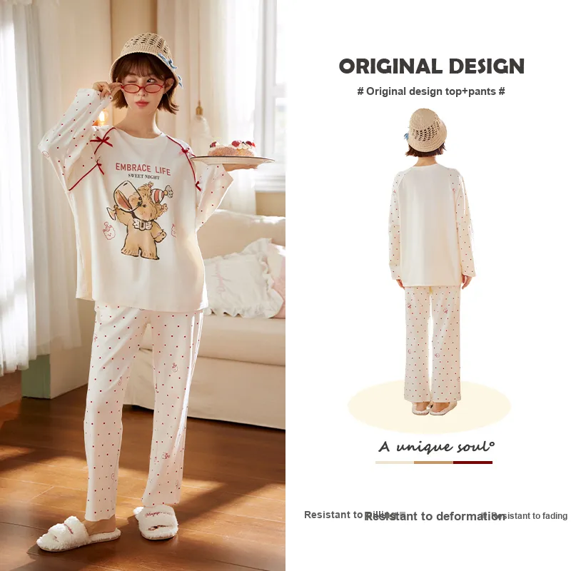 Gongdie x GANBEIXIAOGOUCHAHUA,LIANMINGKUAN Pajama Set Women's Apricot-2