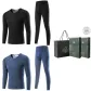 2-Piece Underwear Set (Black+Denim Blue) Thickened and Fleece-Lined/Classic Round Neck/Easy Access Door Lock