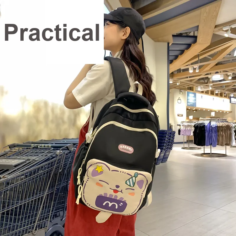 XIANGSU Nylon Backpack Unisex Purple/Blue/Black/Brown/White/Khaki-21