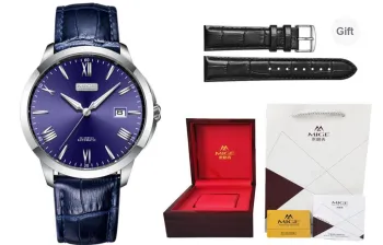 MIGE Pilot Collection Automatic Mechanical Movement Cowhide Strap Watch Men's Watches Blue Dial