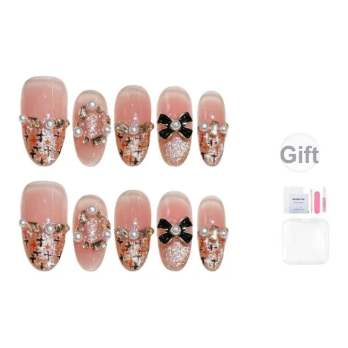 BDQC Мягкий Французский CHANEL Inspired Осветляющий 3D-эффект Бант 20 мм Искусственный Ногтик Средний ЛАДДЕР Розовый Градиентный Милый