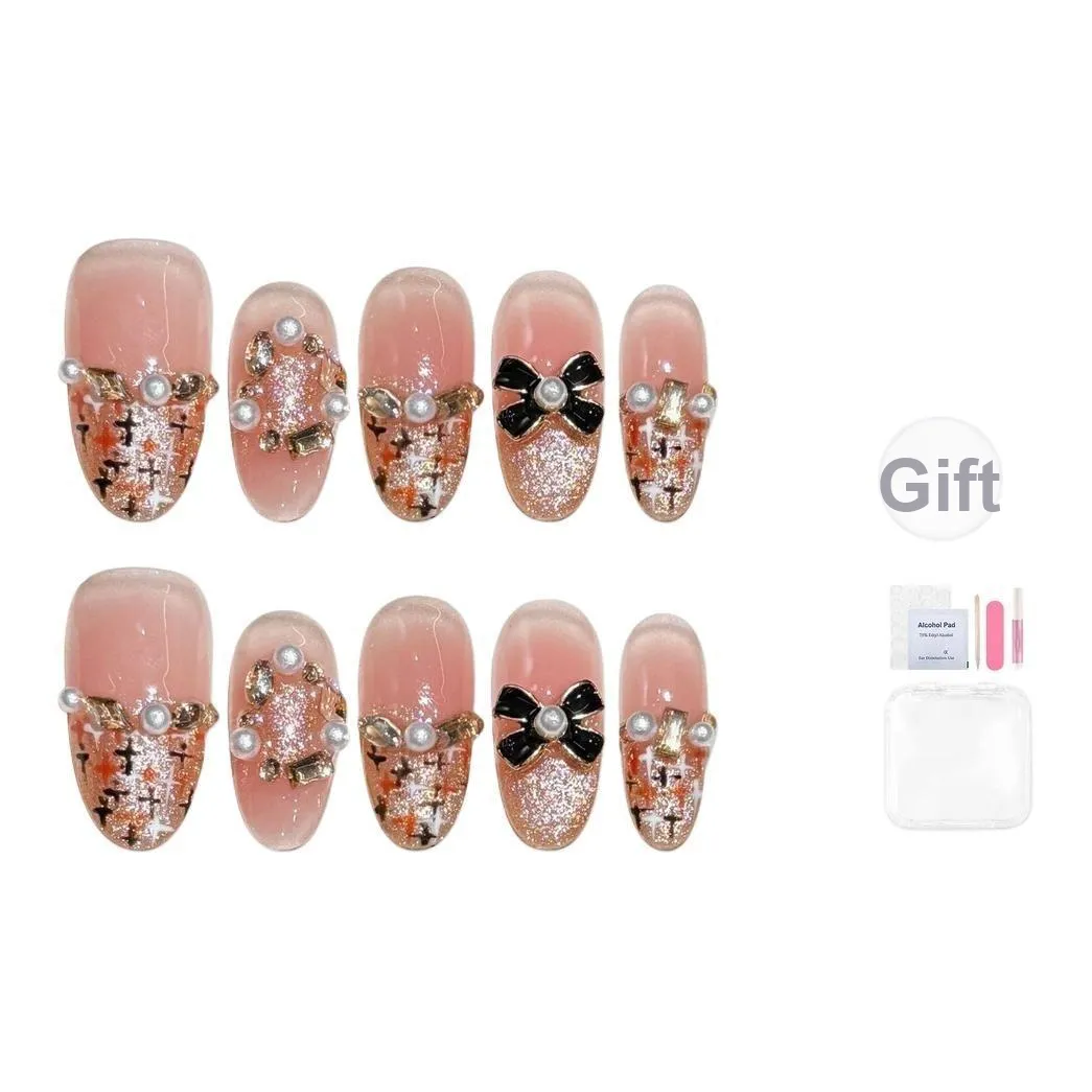 BDQC Мягкий Французский CHANEL Inspired Осветляющий 3D-эффект Бант 20 мм Искусственный Ногтик Средний ЛАДДЕР Розовый Градиентный Милый