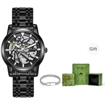 Corriberty Mechanical Movement Stainless Steel Strap Watch Men's Watches Cut-Out Dial