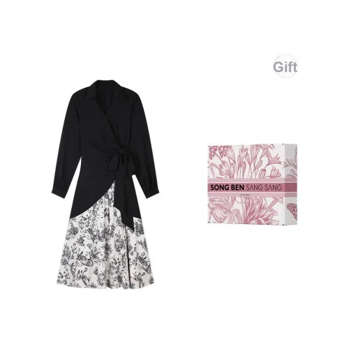 Matsumoto Soso Длинное платье с длинными рукавами женское черное