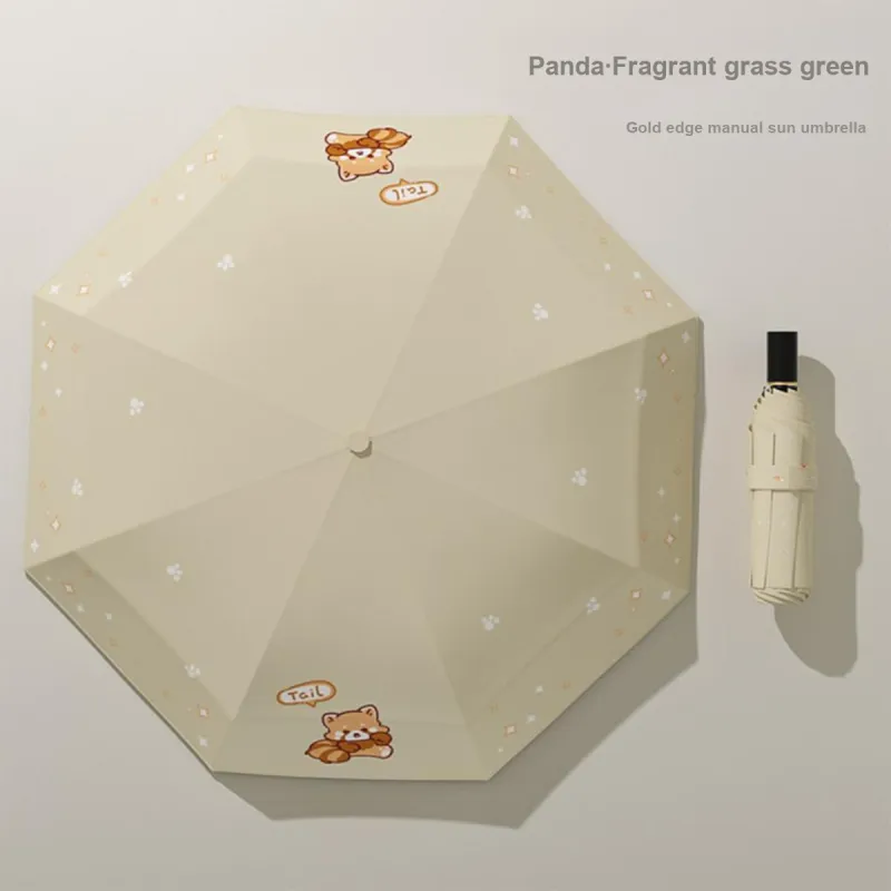 Womi Cartoon Lace Trim Panda Sun Umbrella Sunny And Rainy Dual Use Folding Umbrella-3