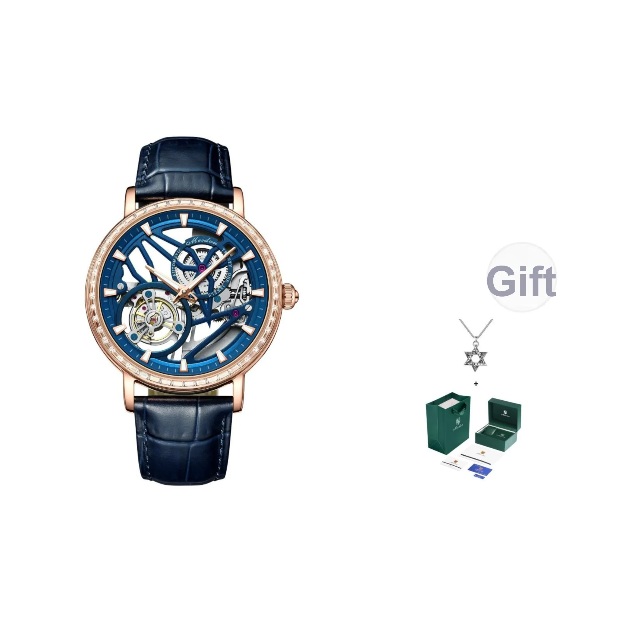 MESDUN Механическое устройство часы с натуральной кожей ремешок мужские часы серебристый циферблат