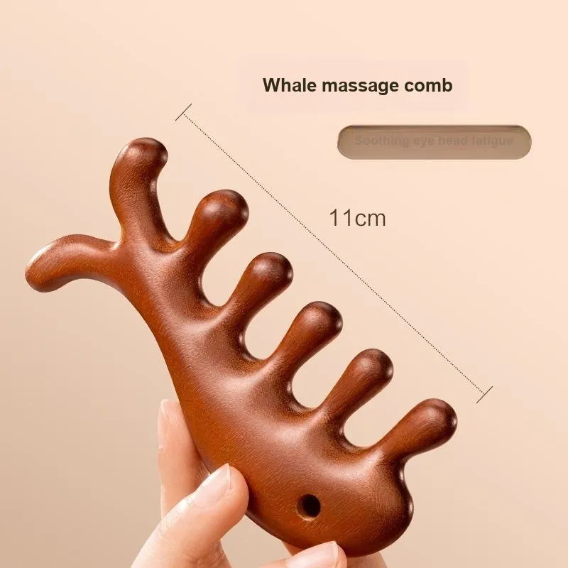 SHITIAN Head Therapy Comb Whale Comb Natural Golden Sandalwood Massage Comb Head Meridian Massage-5