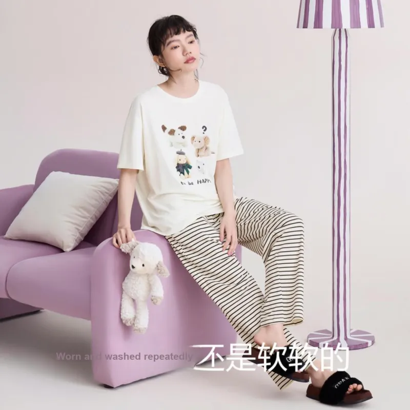 Red Beans At Home Pajama Set Women's Ecru-3