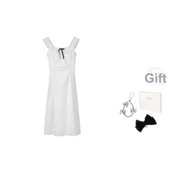 Fstudio Summer Korean Style Hollow Out Square Neck Waist Cinching Textured Dress 100% Cotton Slip Dress Women's