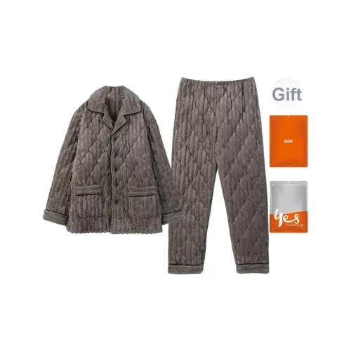 Удобный и освежающий комплект пижам мужского пола коричневый и серый