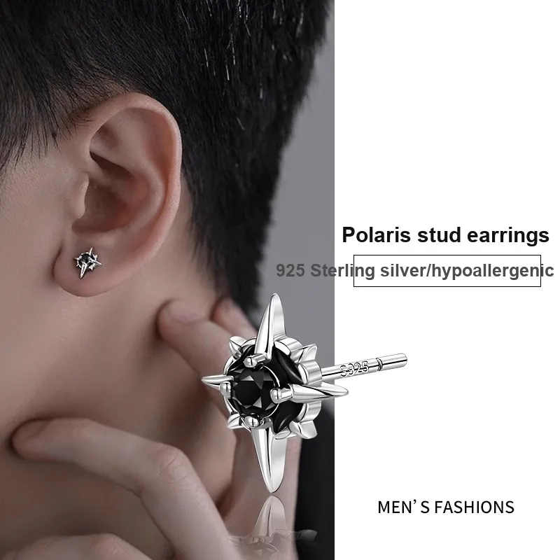 LNIEER S925 Silver Stud Earrings Men's-9