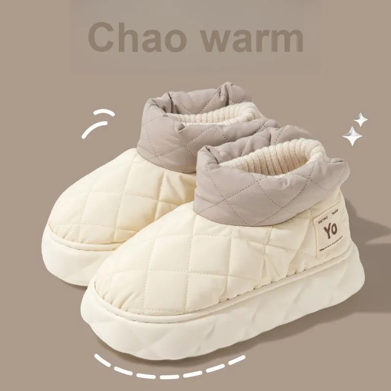 ECAC Snow Boots Winter Platform Water Resistant Cloth Shoes Home Slippers Warm Padded Shoes-3