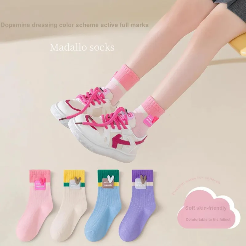 MADALLO Mid Calf Socks Women's 4 Pack Candy-4