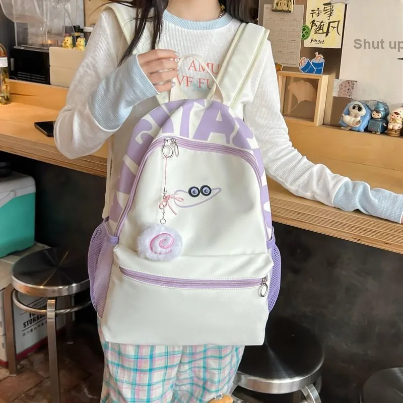 KAKAXI Composite Cloth Backpack Unisex Black/White/Pink/Blue/Purple-4