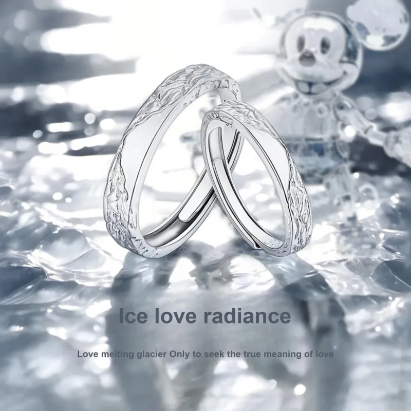 Disney S925 Silver Texture Ring Couple Rings Unisex Silver-8