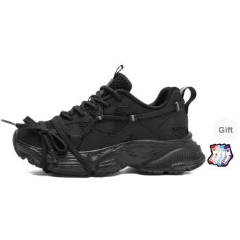 AOKANG Chunky Sneakers Women's Low Top Black Distressed/Black/Gray/Gray Distressed
