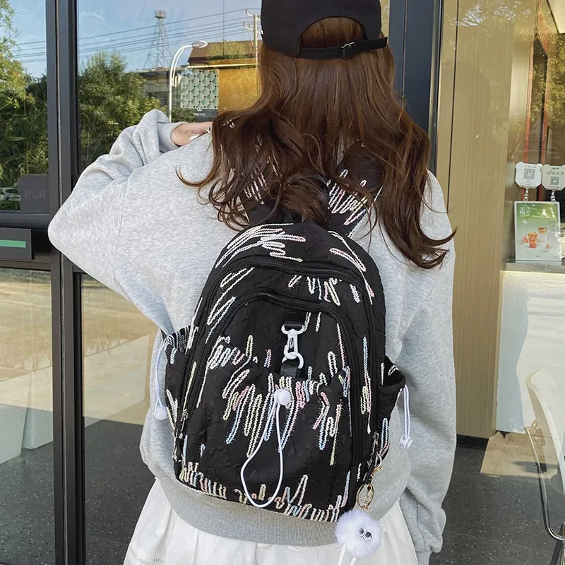 PINK·LAND Nylon Backpack Women's White/Pink/Yellow/Blue/Black-29