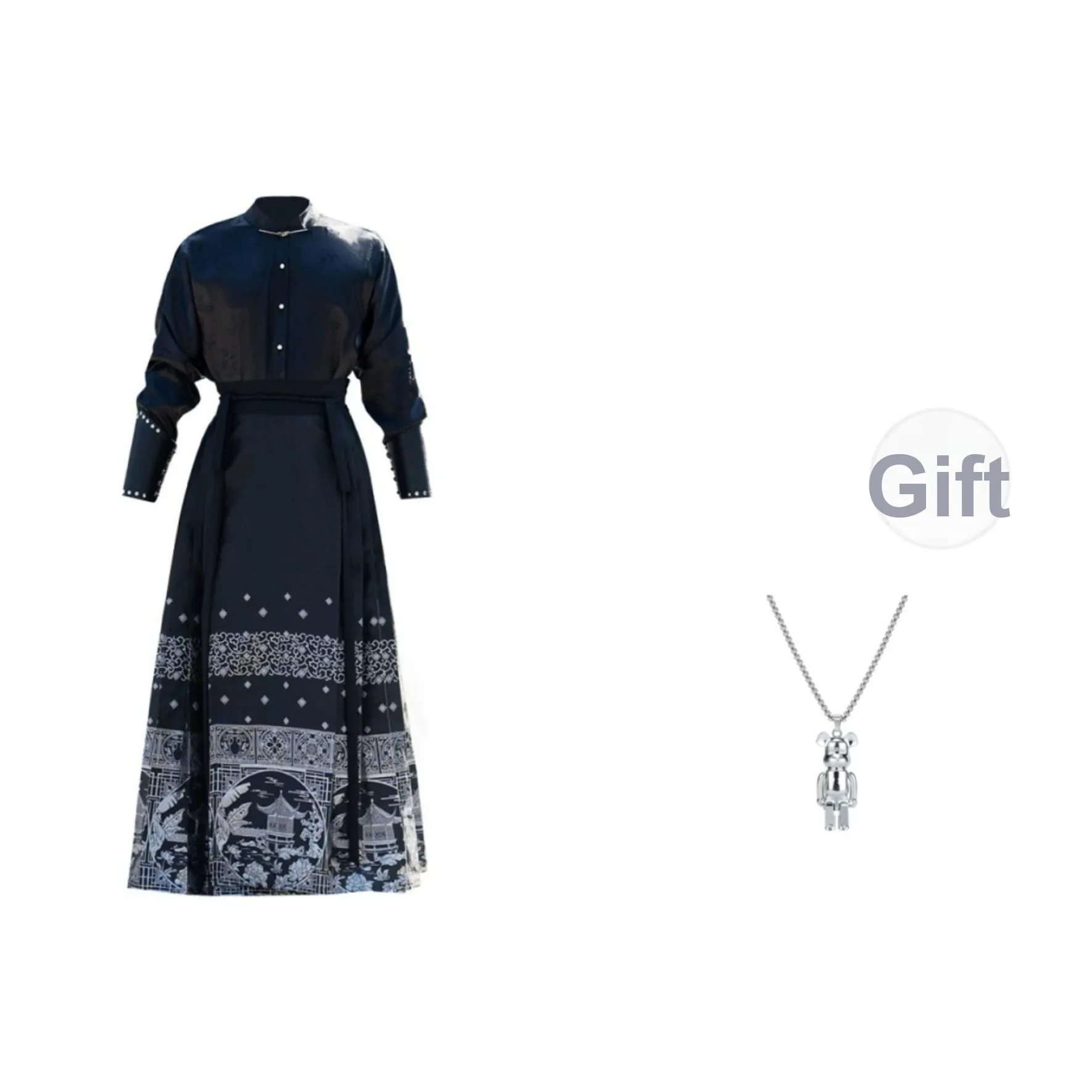 TUCANO Черный топ + Китайская юбка с узором "конское лицо" + Напульсник Мужские костюмы в стиле Тан