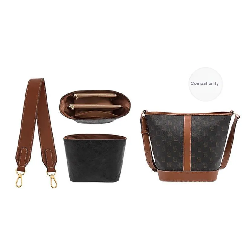 Ingenuity Handmade DuPont Paper Medium Bag Liner Super Light Water Resistant Storage Bag With Strap Women's Black/Brown-4