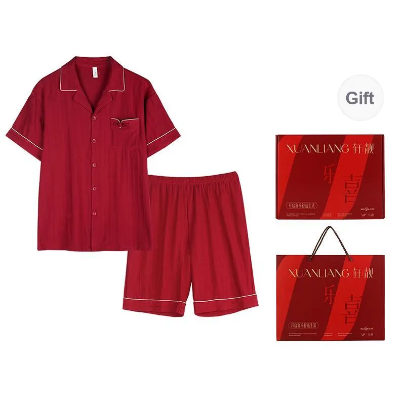 Xuan Liang Pajama Set Men's Gift Box Set Maroon-0