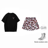 BKC Leopard Print Shorts-White Dot Leopard Print+Black Shades Short-Sleeved (Random Style)+Free Random Sports Socks