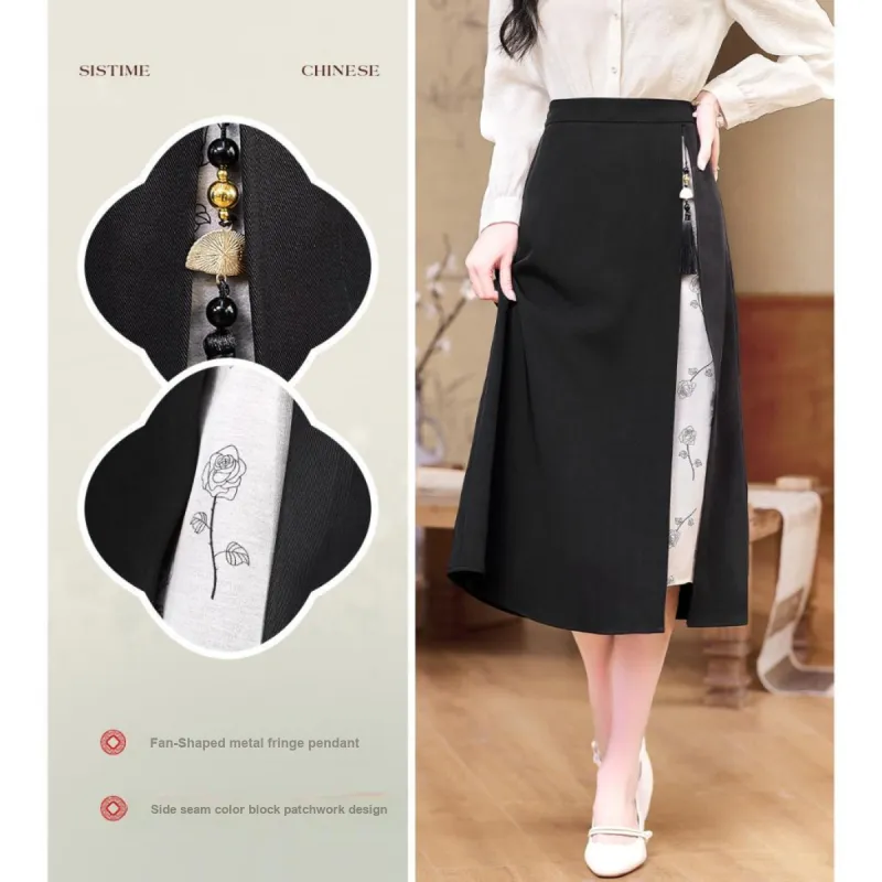 Like The Age Of Water Spring Long Sleeved Dress Loose Fit Women's Black-6