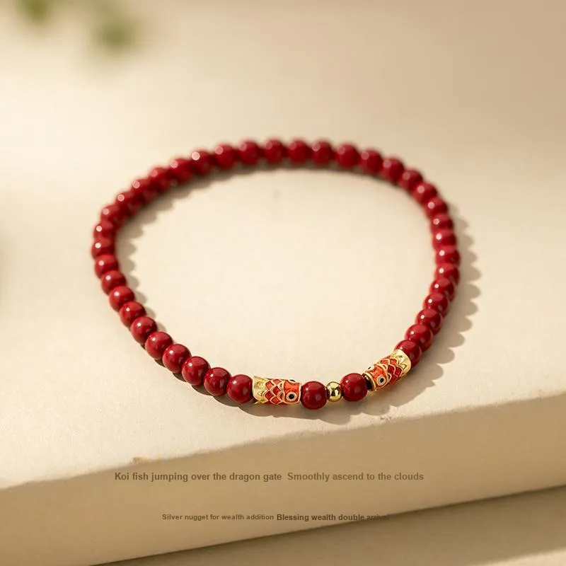 QLADY Reconstructed Cinnabar Bracelets Unisex-3