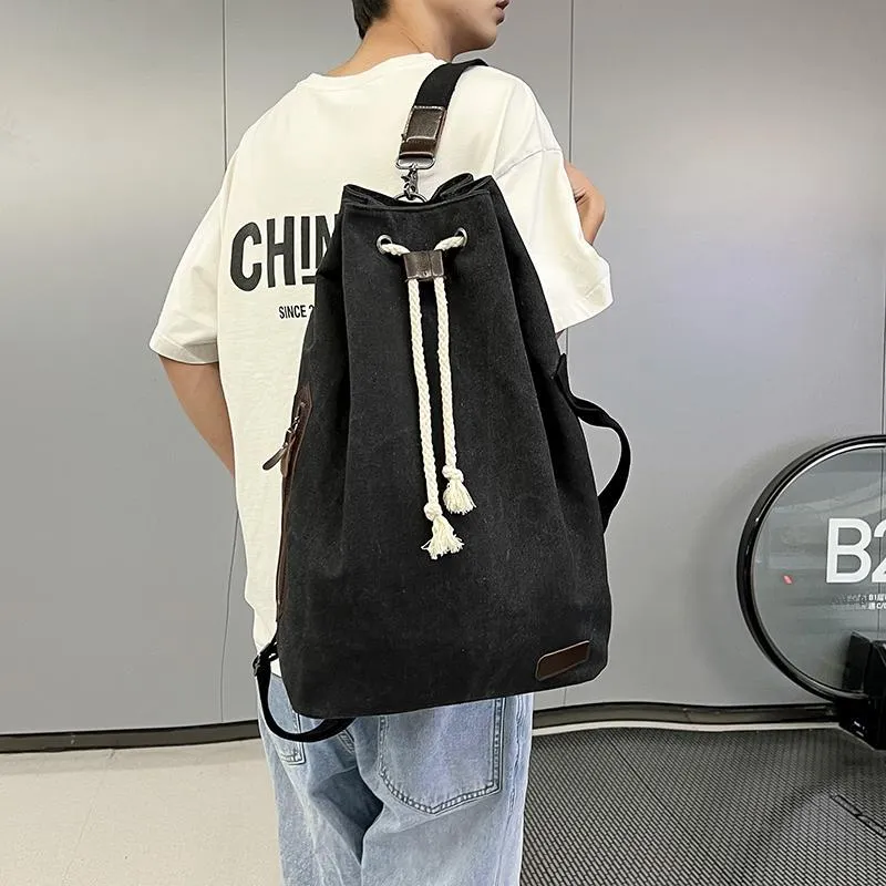 Deli Bear Canvas Backpack Unisex Light Gray/Black/Khaki-9