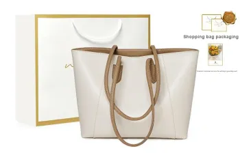 Narandu Cow Leather Tote Bag Shopping Bag Shoulder Bags Large Size Women's Brown/Ecru & Apricot