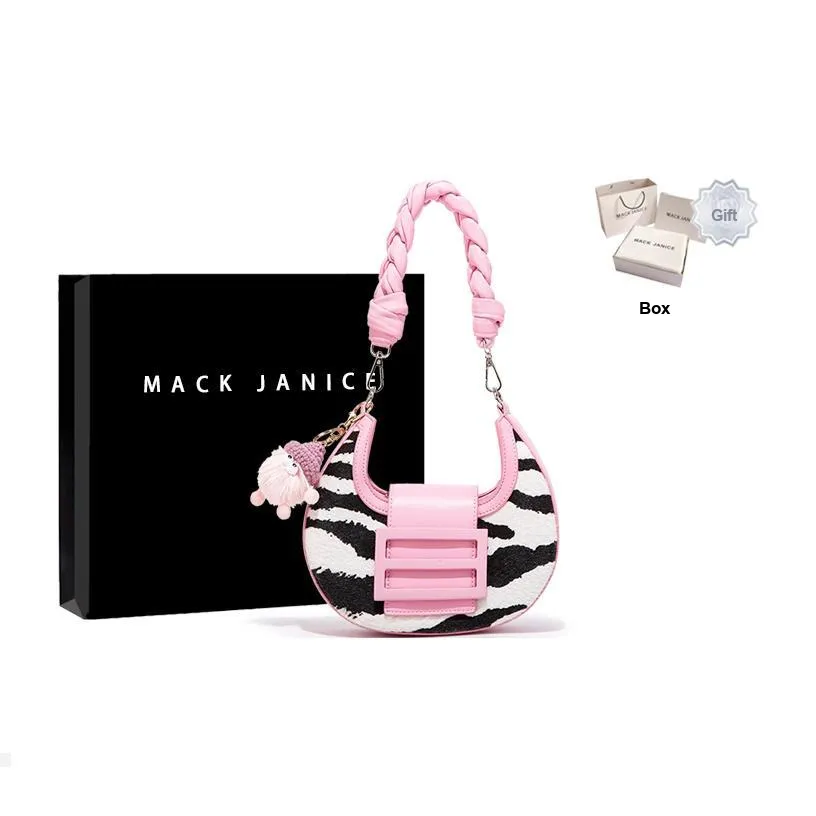 MACKJANICE Synthetic Leather One Shoulder Crescent Moon Crossbody Bag Regular Women's White & Pink