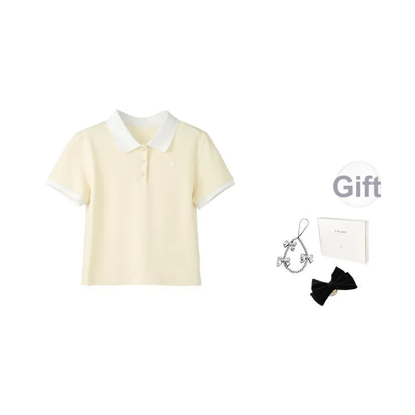 Fstudio Летний Маленький POLO Шея Минималистичный Комплект Короткий Рукав T-Рубашка Женская