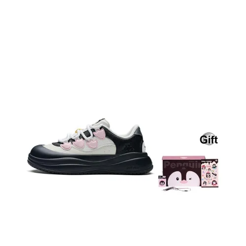 KAPPA Penguin Shoes Спина к Спине визуально увеличивает рост Низкие кроссовки для скейтбординга Женские Черный Белый