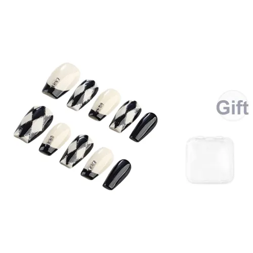 SHANGSHIQIN Премиум Французский CHANEL Inspired Аргайл Минималистский стиль False Nail Короткий LADDER 20mm Jump Цвет