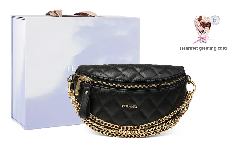 Teenmix Cow Leather Crossbody Bag, Sling Bag, Fanny Pack Style Women's Bag Medium Size Women's Black-0