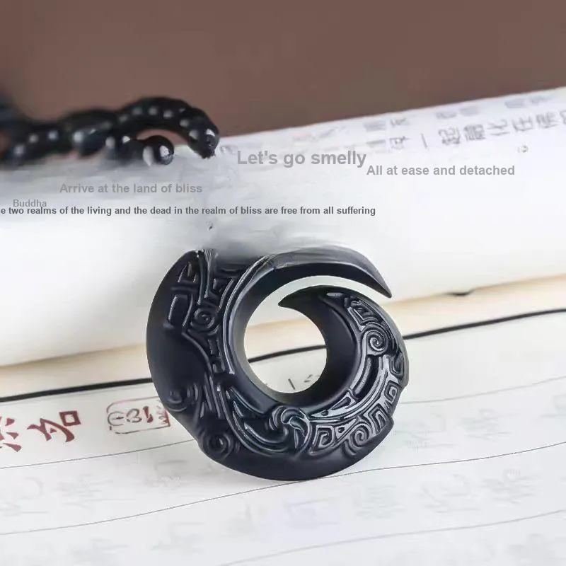 Lingxiang Yurun Obsidian Necklaces Unisex-5