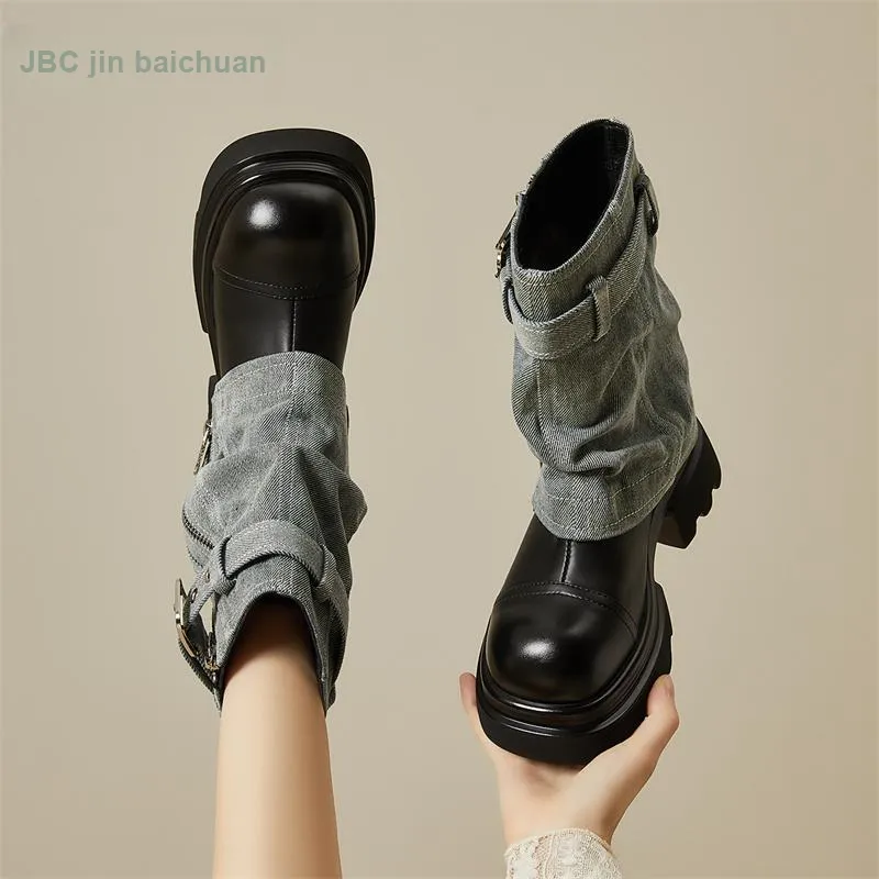 Jin Baichuan Ankle Boots Women's Light Blue-7
