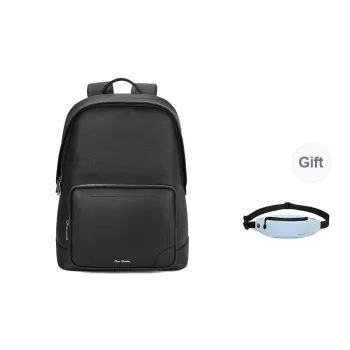 PIERRE CARDIN Top Grain Cow Leather Backpack Laptop Backpack Large Size Men's Black