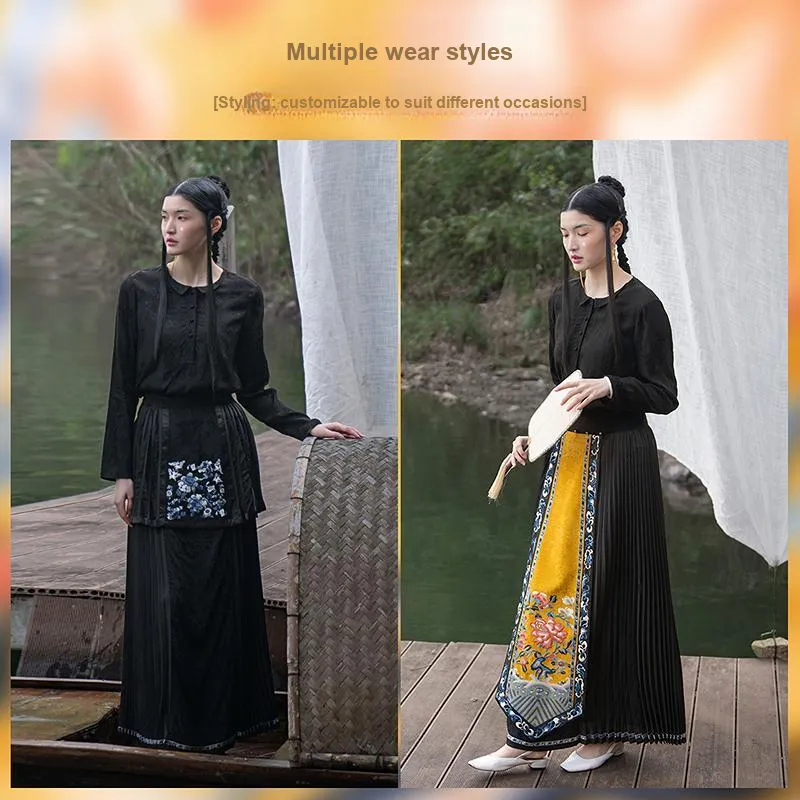 A LIFE ON THE LEFT Casual Long Skirt Women's Sky Black And Earth Yellow-4