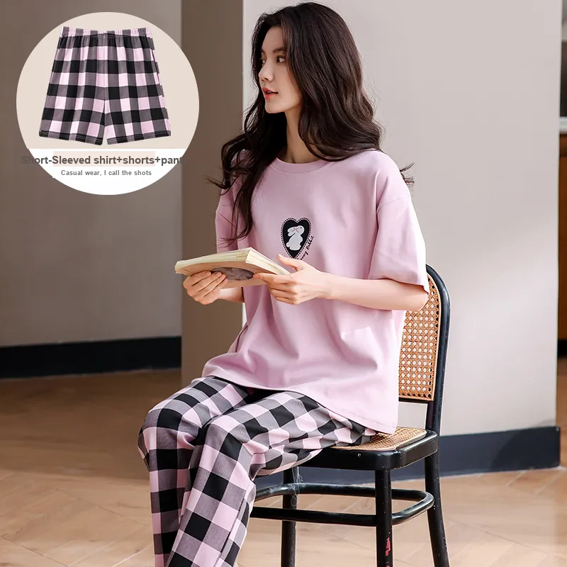 WANANNI Pajama Set Women's Pink Black Plaid-1