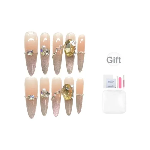 YUESHIQI Премиум HAND DRAWN Радужные Броги In Телесный And Румяна Французский False Nail Острый Тип Шампанское